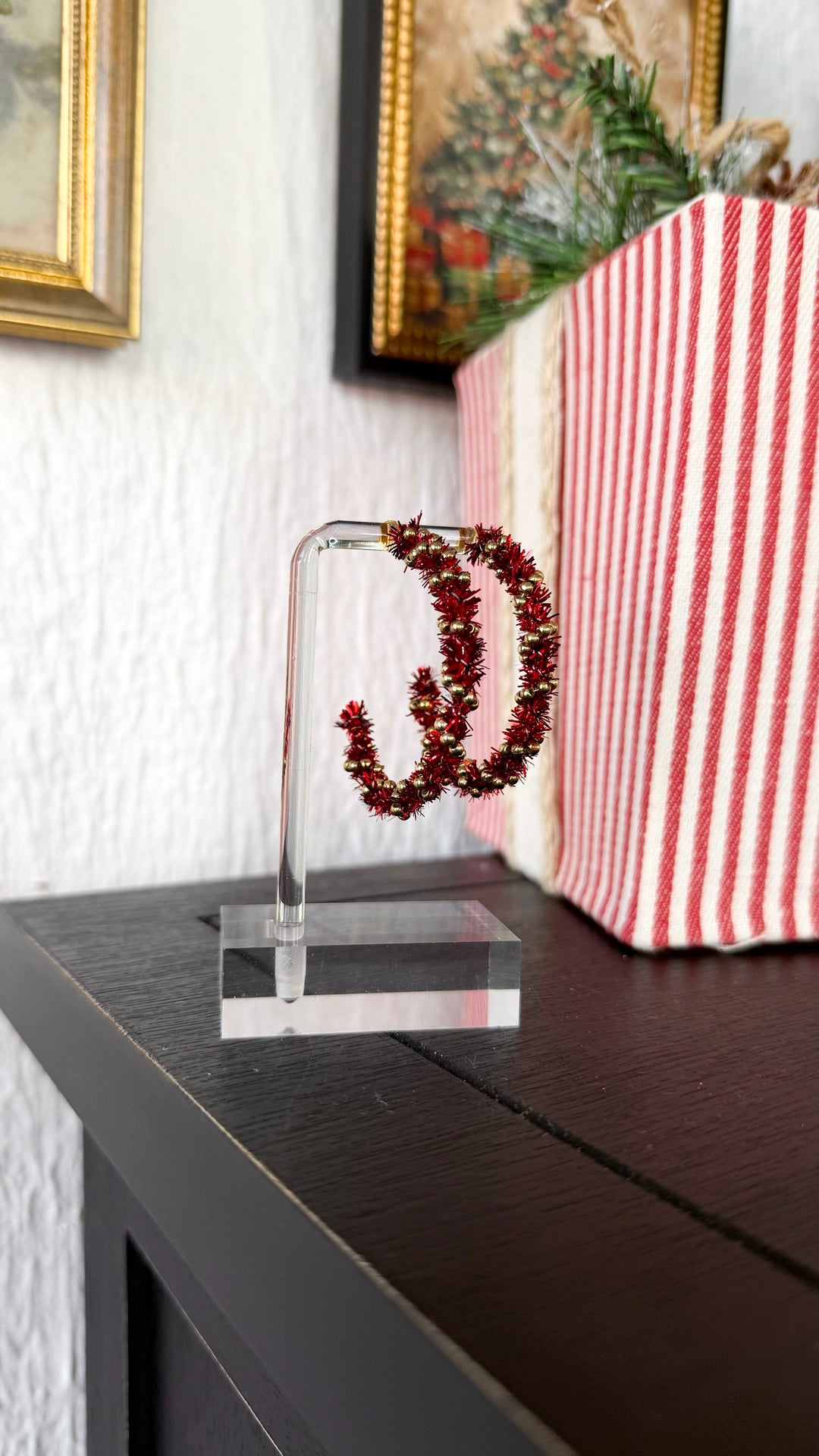 Holiday Tinsel Wrapped Hoop, Red