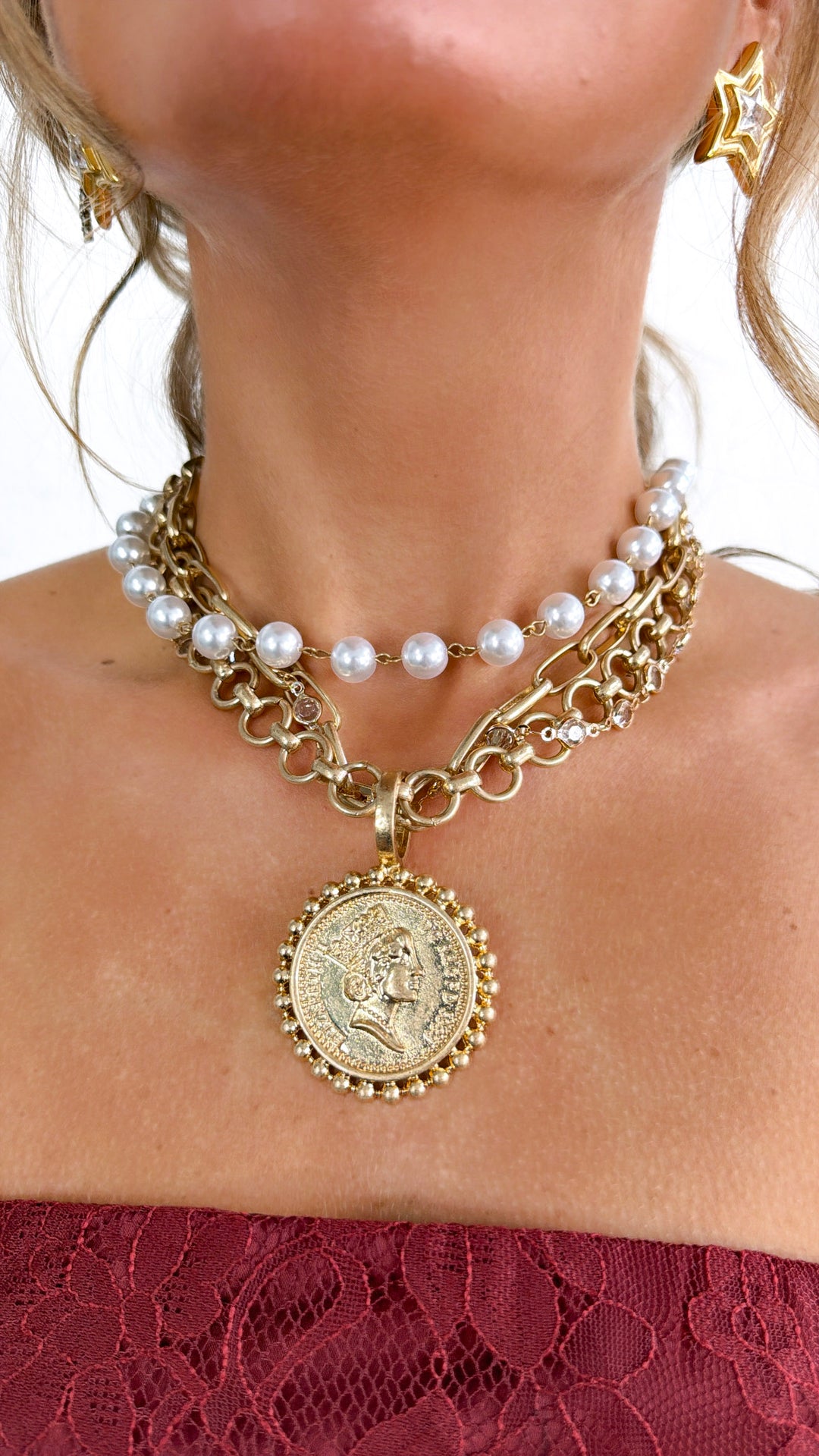 Chunky Layered Chain Coin Necklace, Gold
