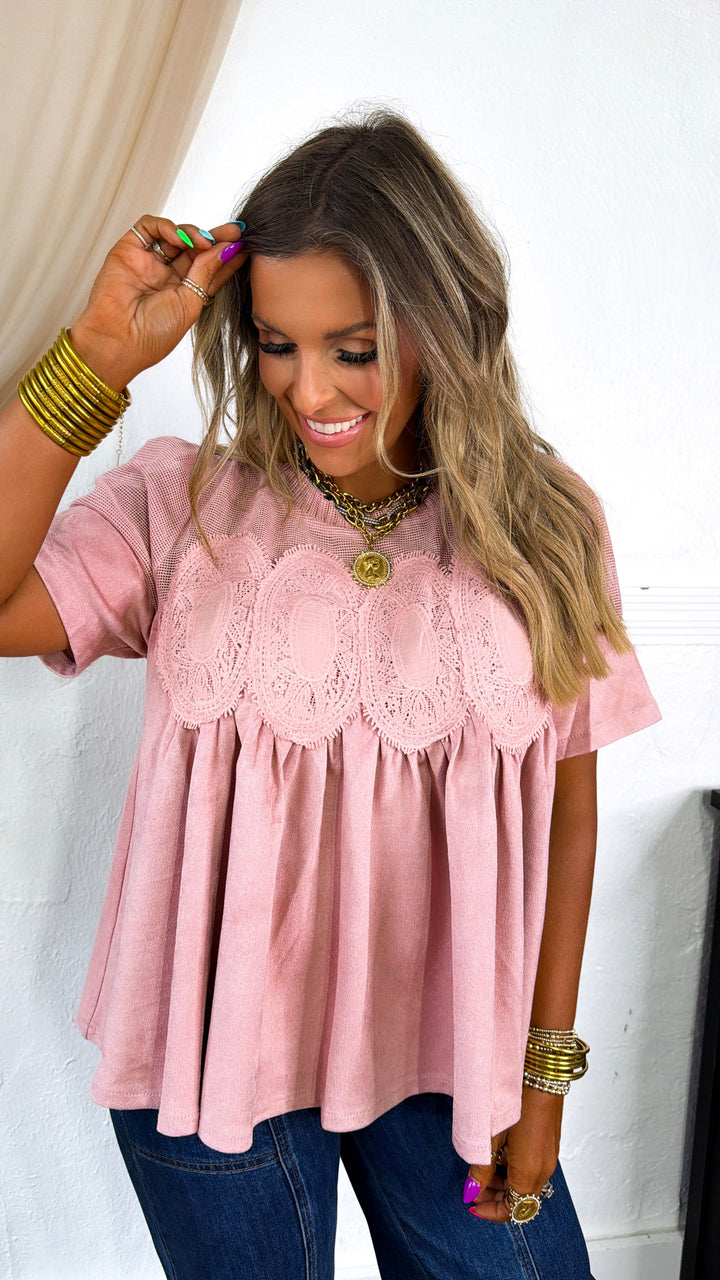 Suede Detailed Blouse, Blush