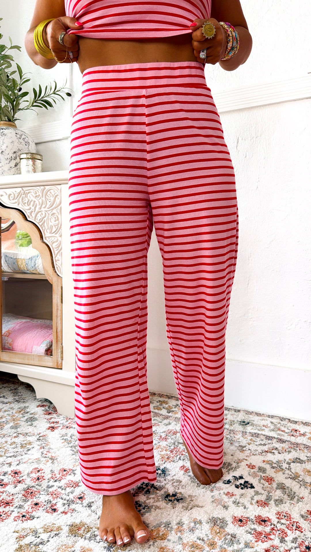 Wishful Dreaming Stripe Set, Pink Cherry