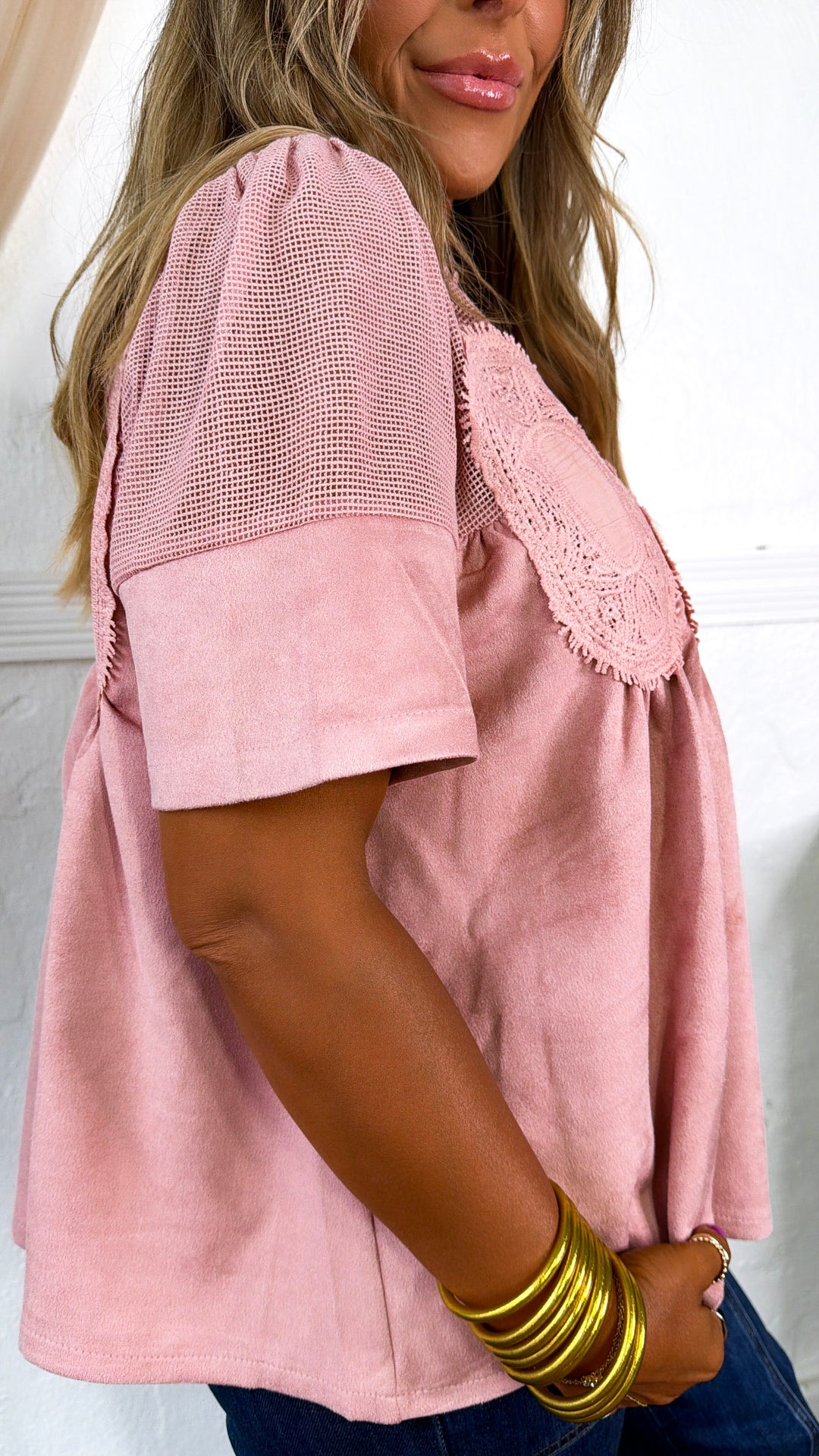 Suede Detailed Blouse, Blush
