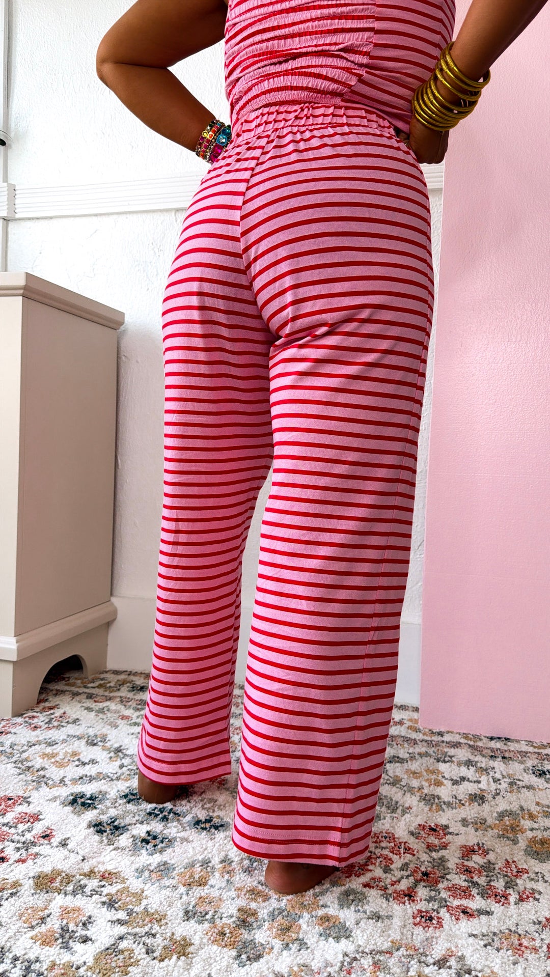 Wishful Dreaming Stripe Set, Pink Cherry