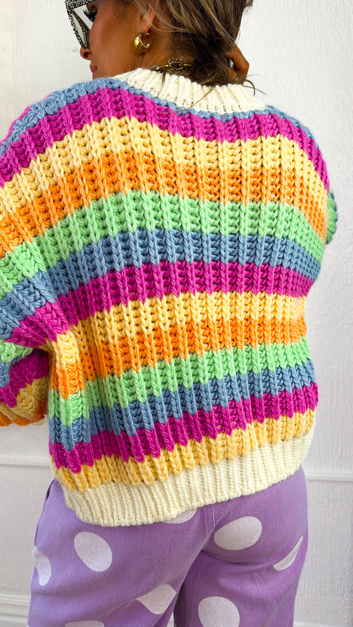 Light Wash Rainbow Knit Cardigan, Multi