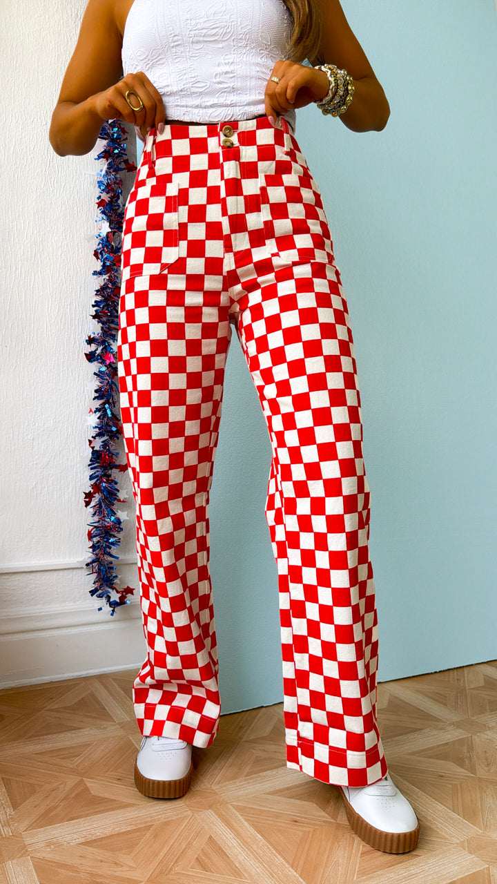 Finish Line Checkered Pant, Red