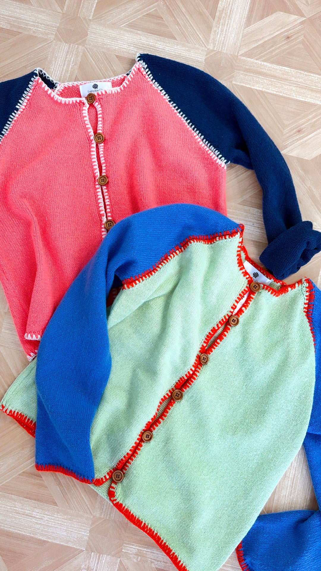 Raspberry Knit Cardigan, Punch/Navy
