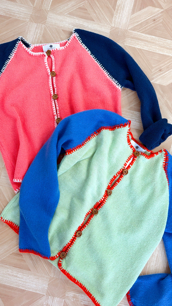 Raspberry Knit Cardigan, Punch/Navy