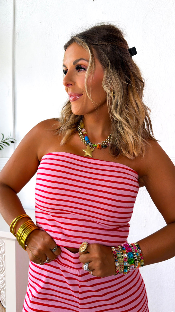 Wishful Dreaming Stripe Set, Pink Cherry