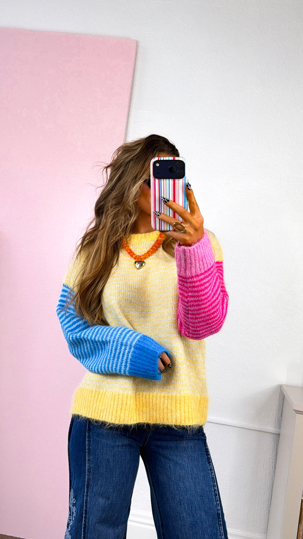 Colorblock Stripe Pullover Sweater, Daisy