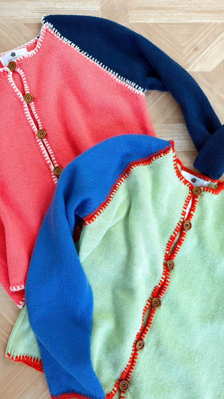 Raspberry Knit Cardigan, Punch/Navy