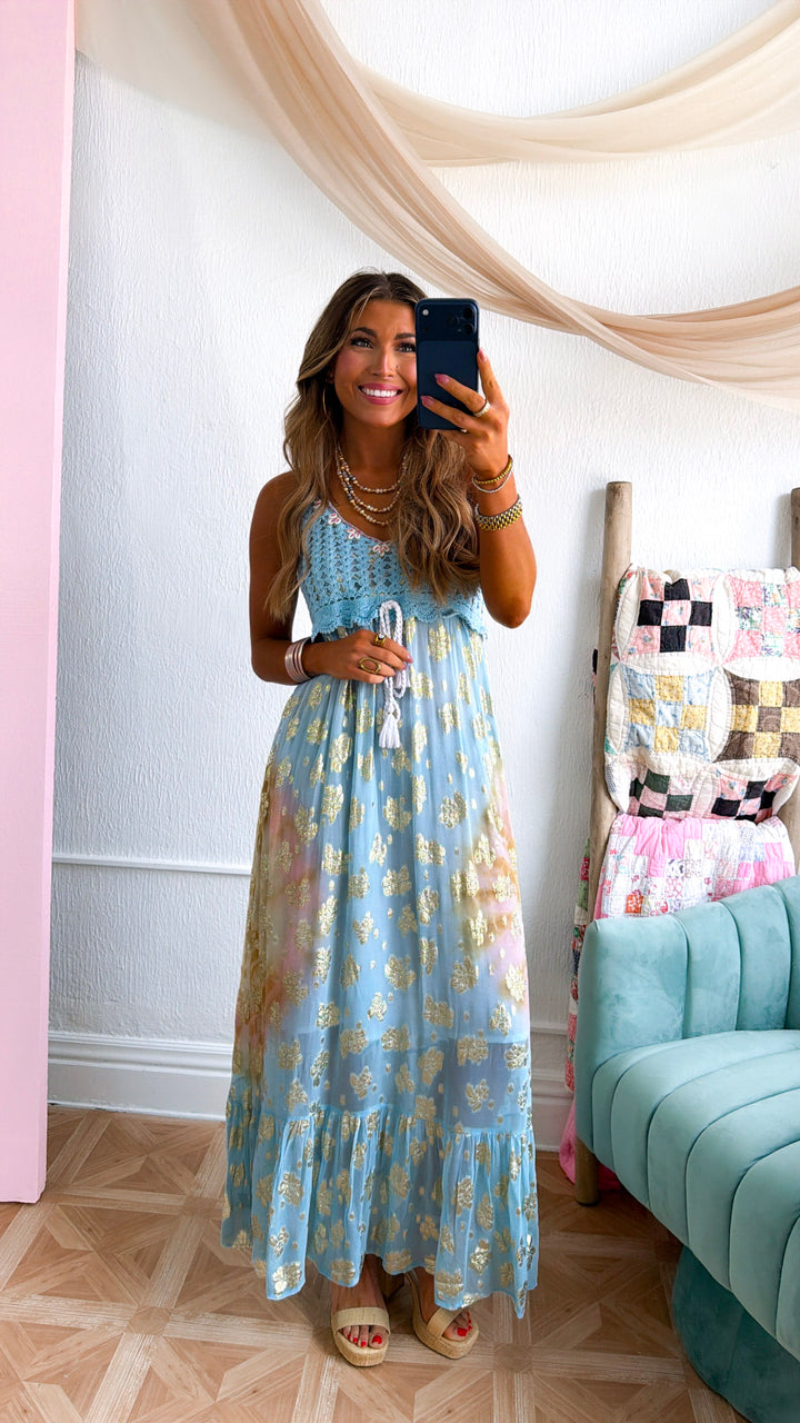 Lavender Fields Maxi Dress, Sky Blue