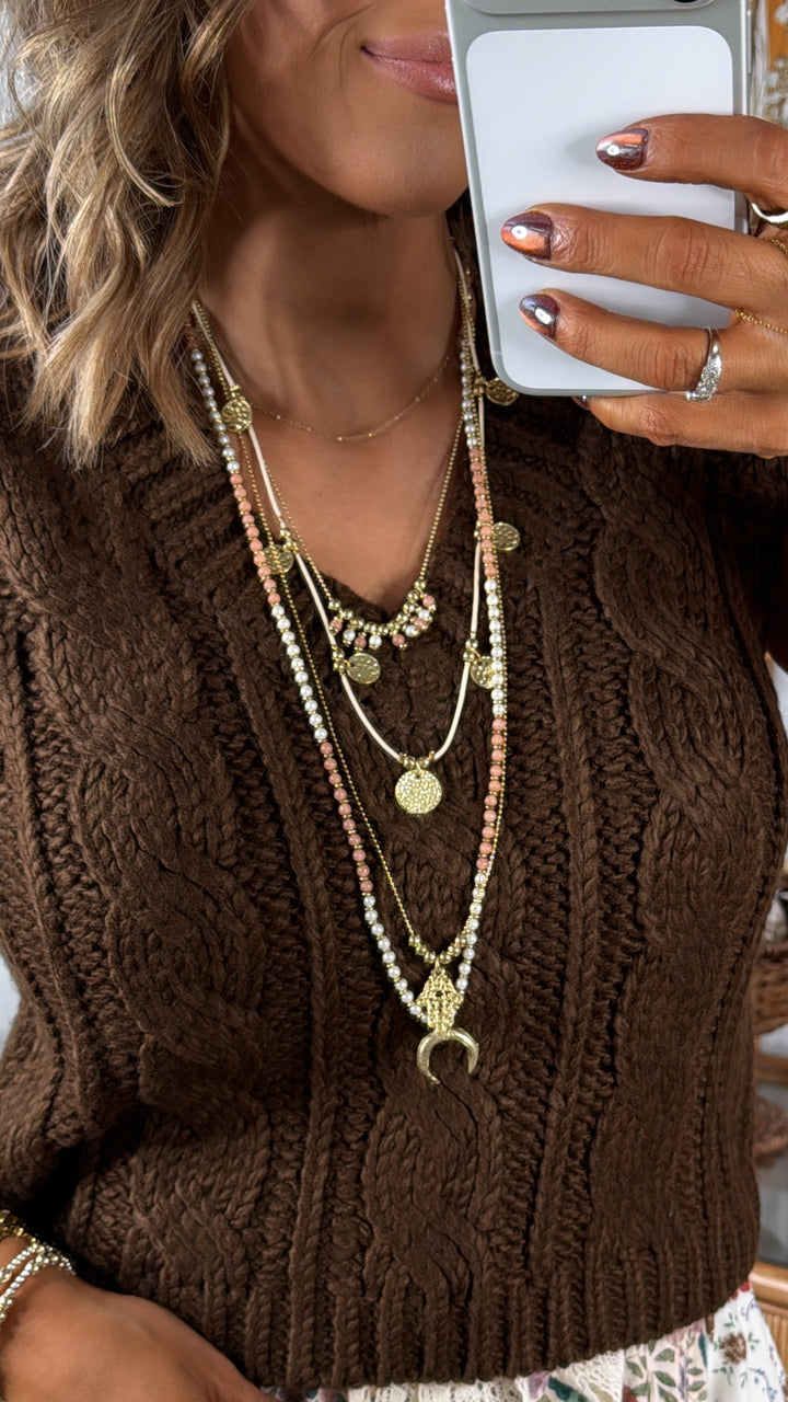 Poem Song Necklace, Coral/Pearl