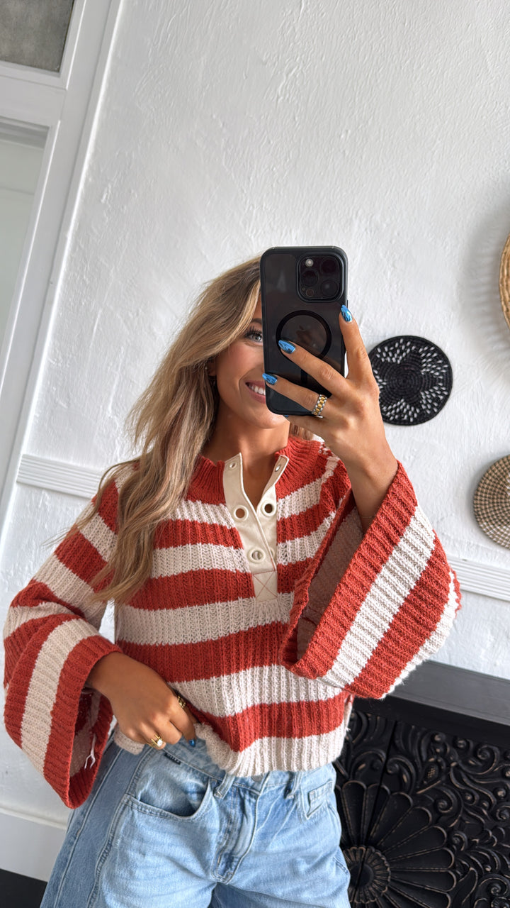 Say Less Striped Sweater, Orange/Taupe