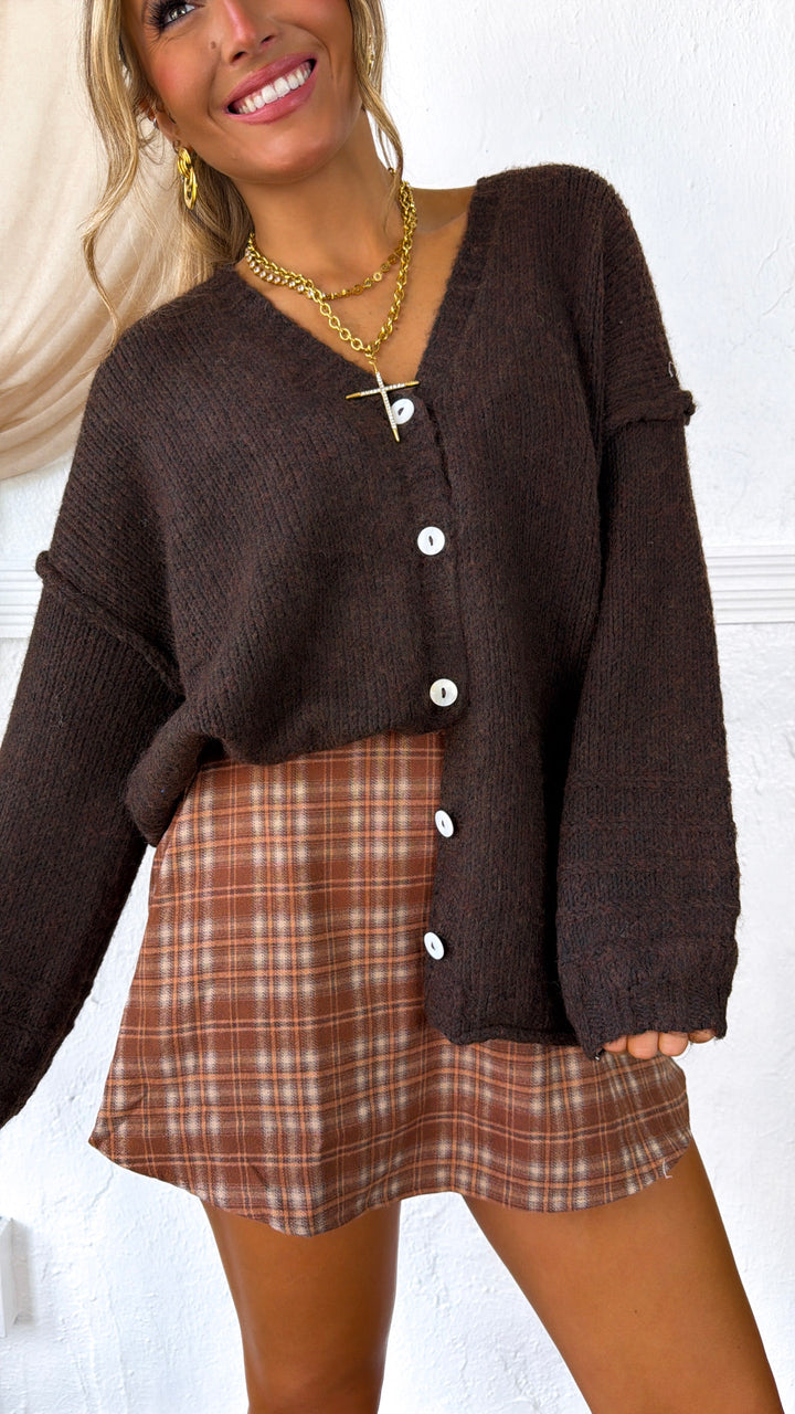 Oversized Knit Cardigan, Espresso