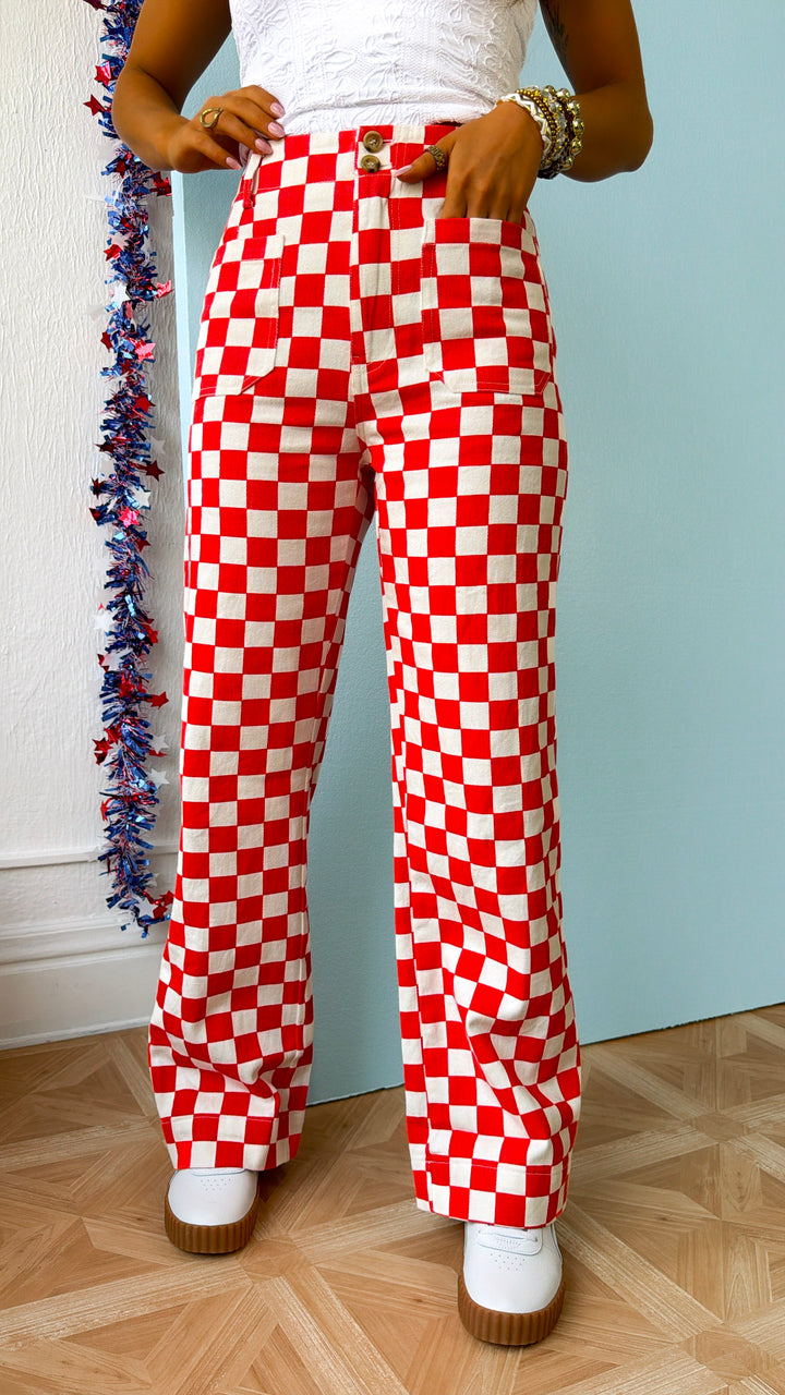 Finish Line Checkered Pant, Red