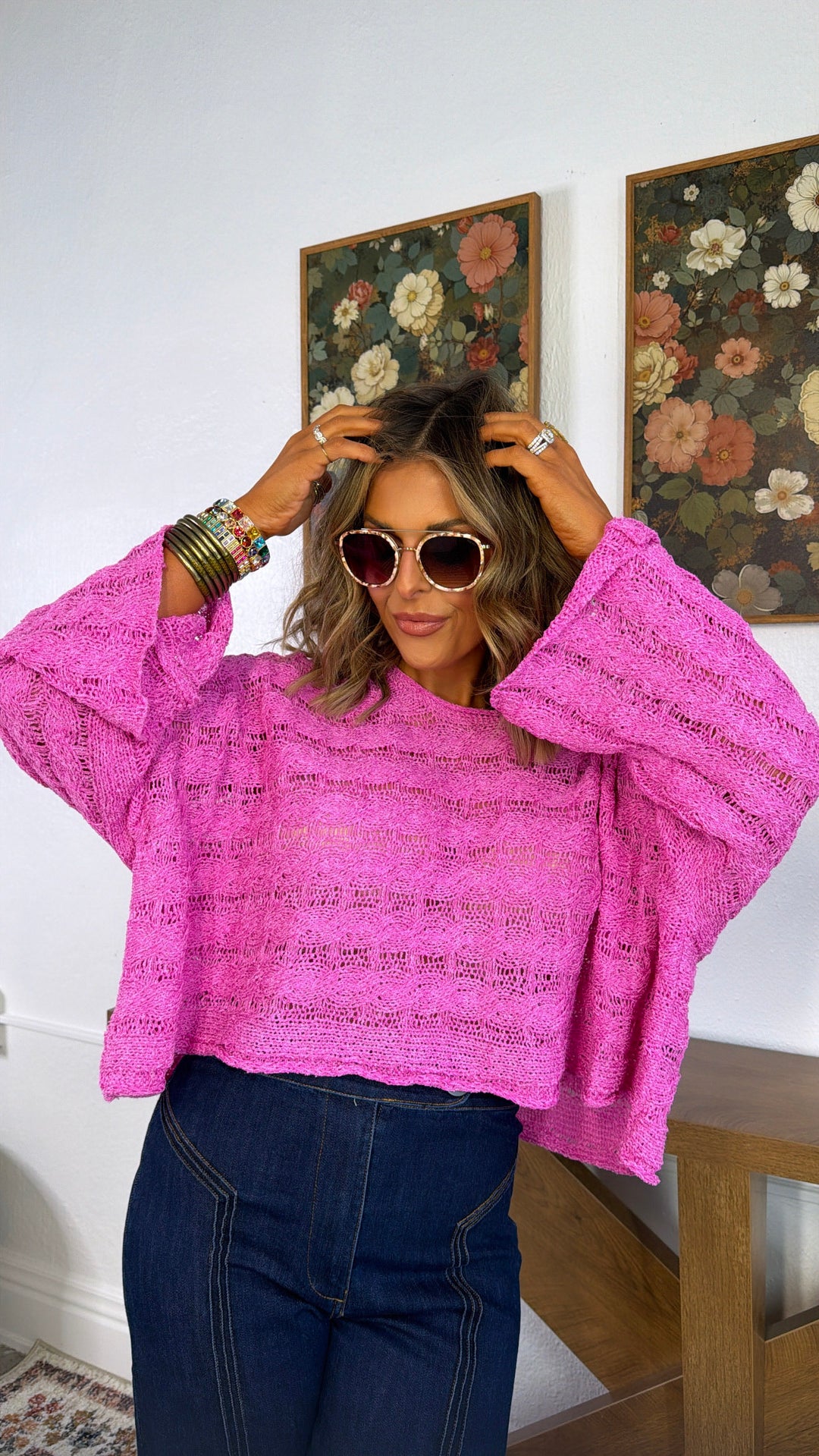 Seaside Knit Sweater, Berry Pink