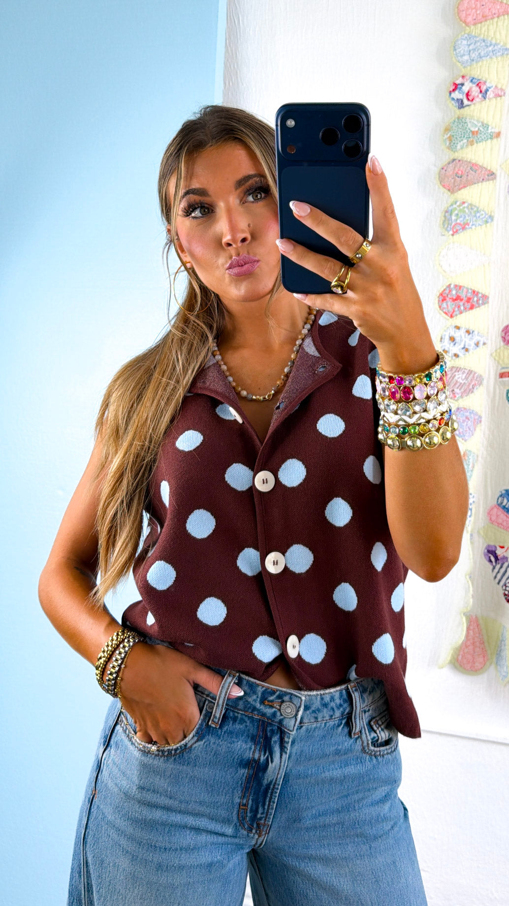 Camden Sweater Tank, Saddle/Sky