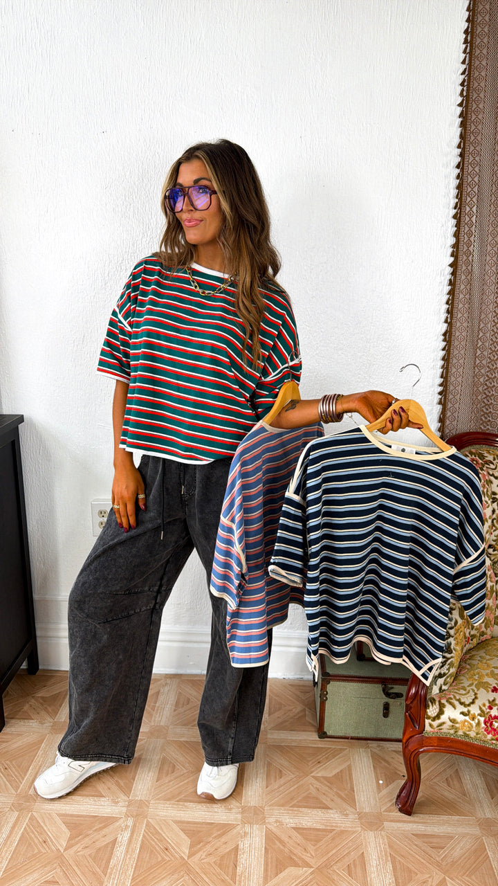 Retro Spirit Stripe Top, Navy/Blue