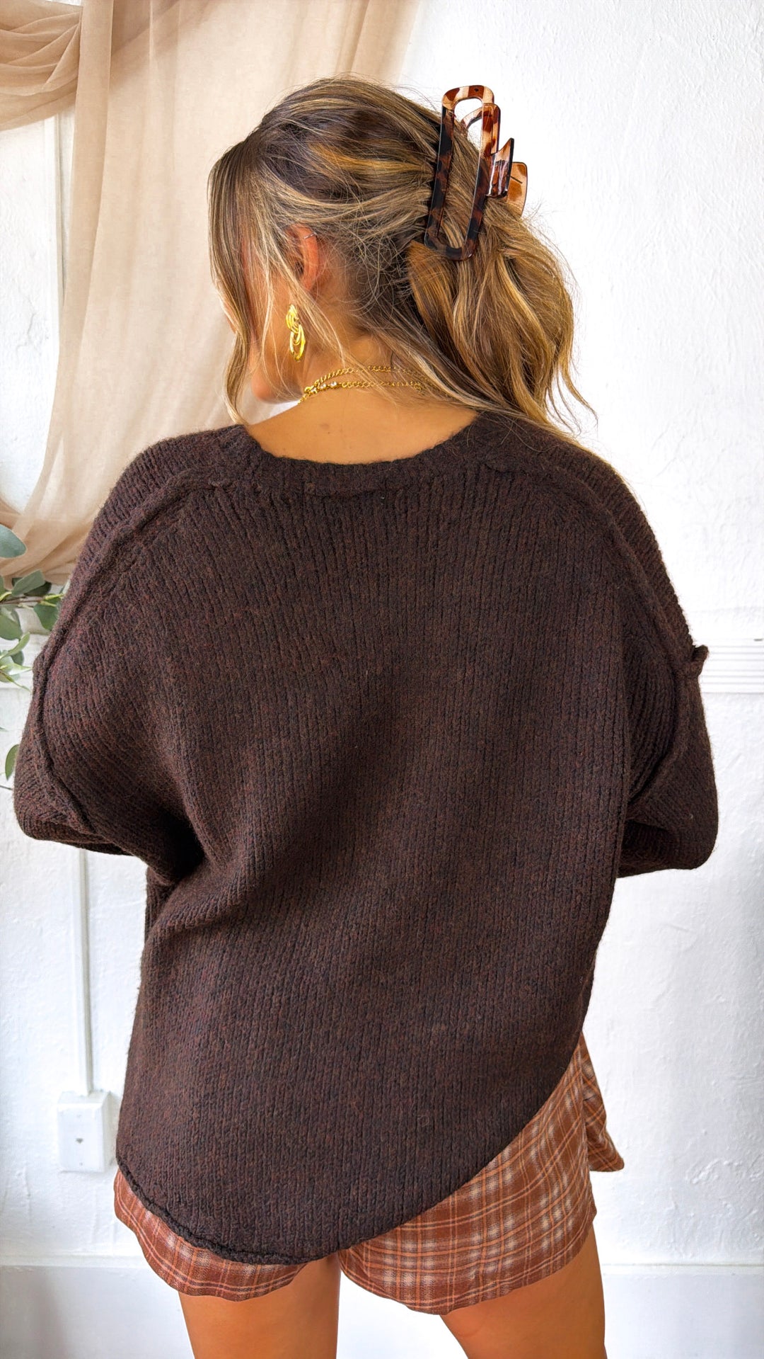 Oversized Knit Cardigan, Espresso