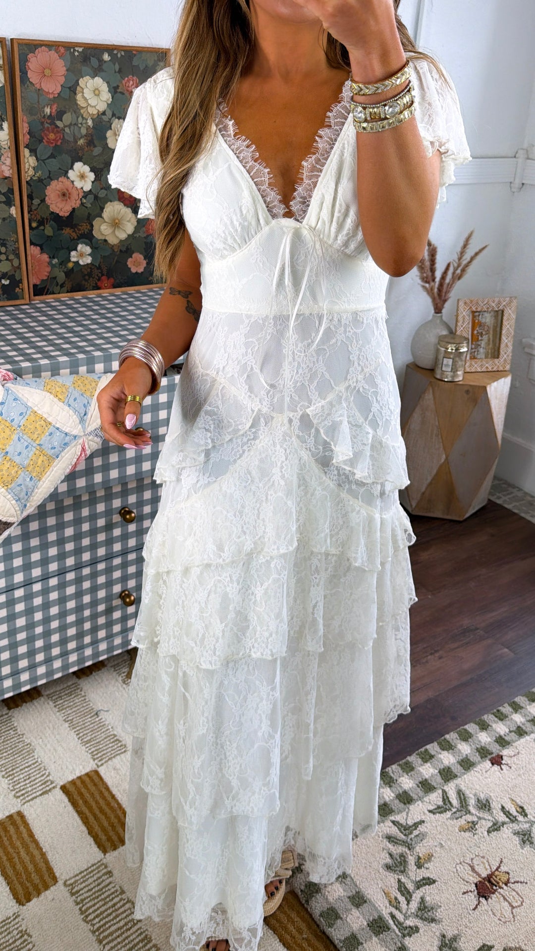 Soft Cloud Ruffle Dress, Ivory XS