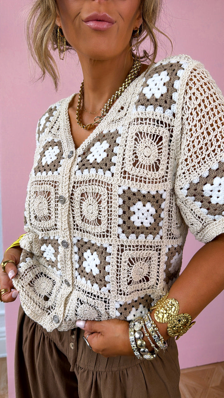 Soft Mornings Granny Square Top, Natural/Camel