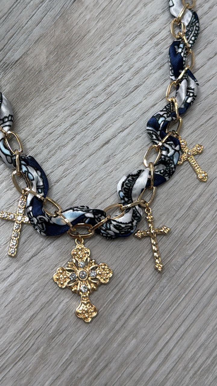 Edgy Western Charm Necklace, Navy/Gold