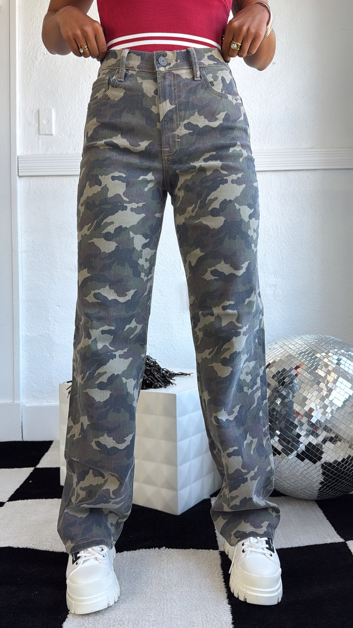 HIDDEN: Rebel Terrain Wide Leg Camo Jeans