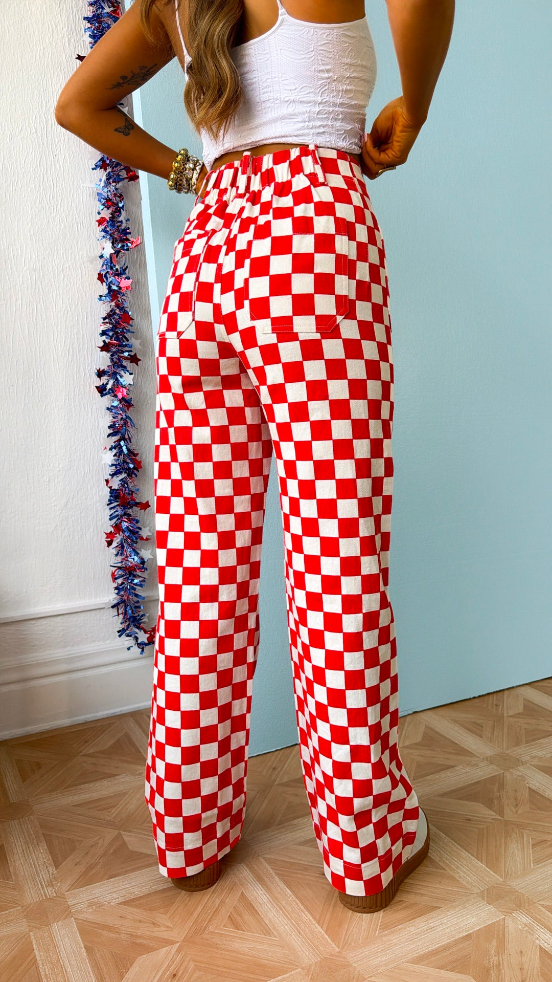 red checkered dress pants Stone Plaid Red pants