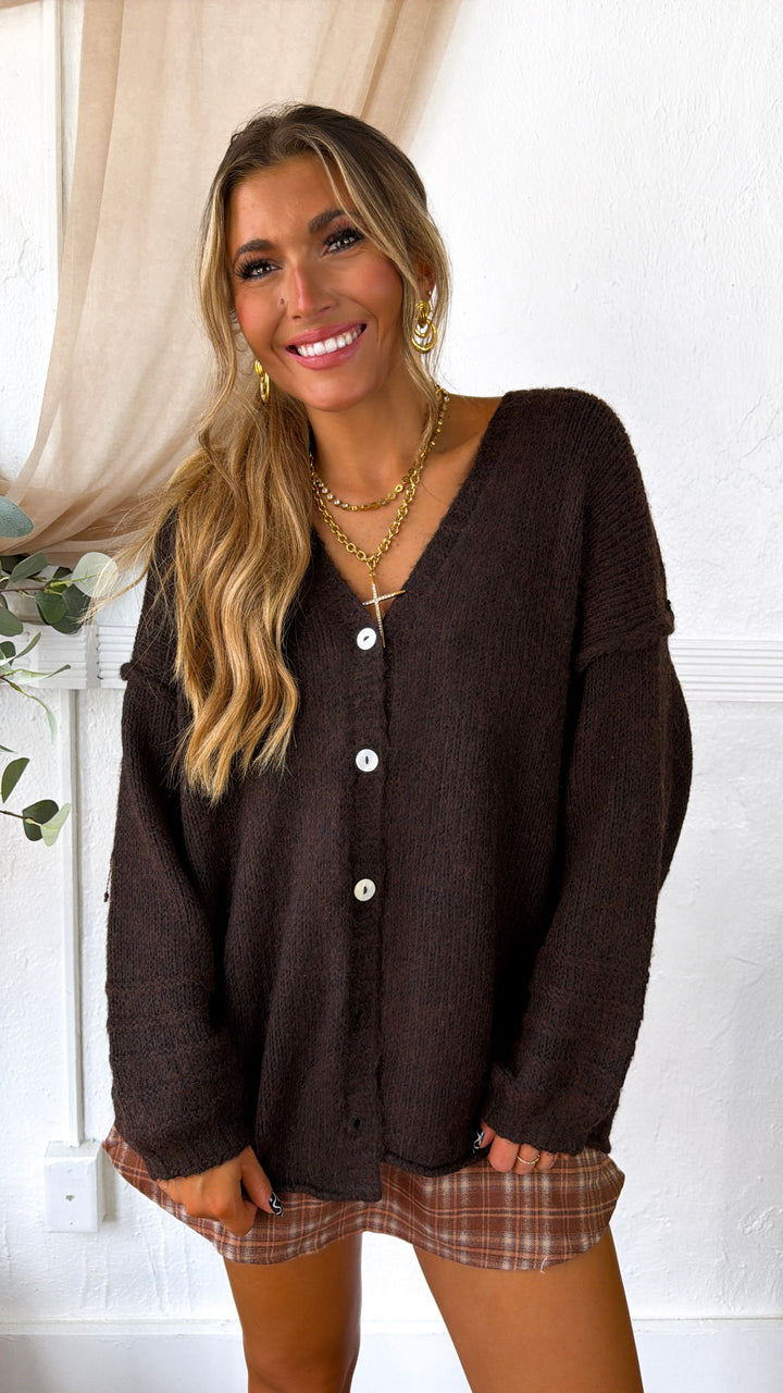 Oversized Knit Cardigan, Espresso