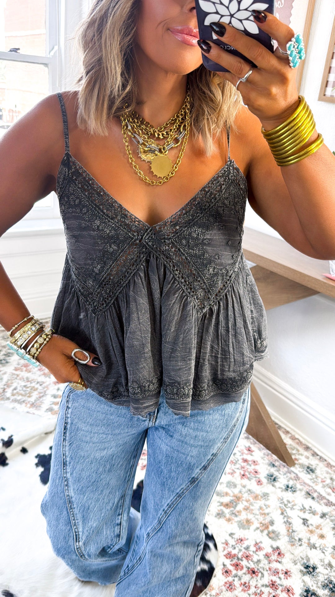 Winnie V-Neck Tank Top, Black