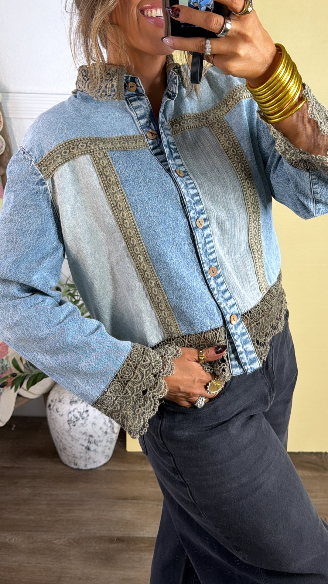 Golden Patch Denim Jacket, Aqua