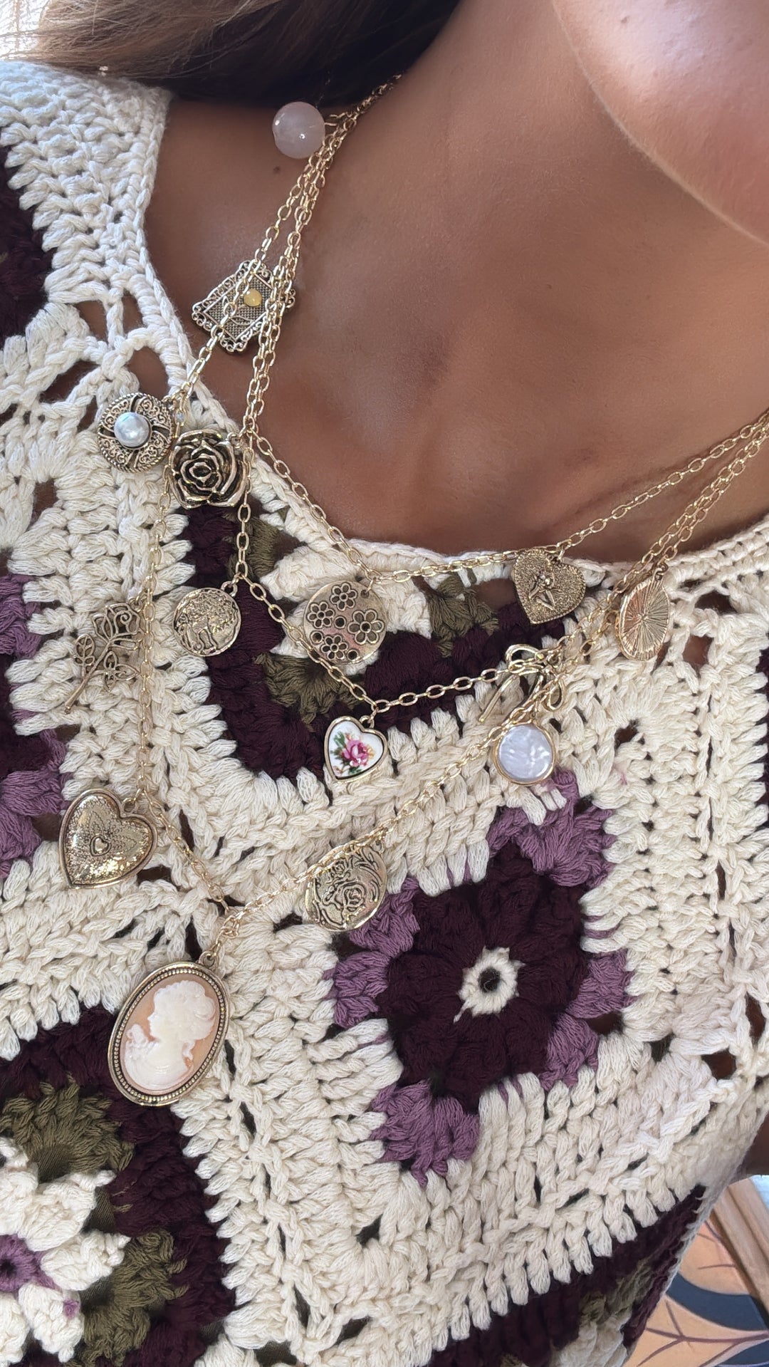 Rose Crest Multi Layered Necklace, Gold