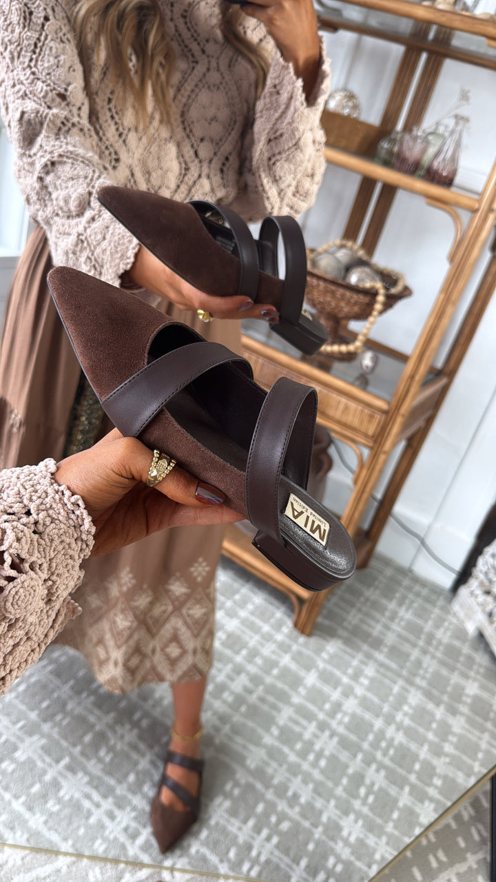 Roasted Almond Suede Mule, Chocolate