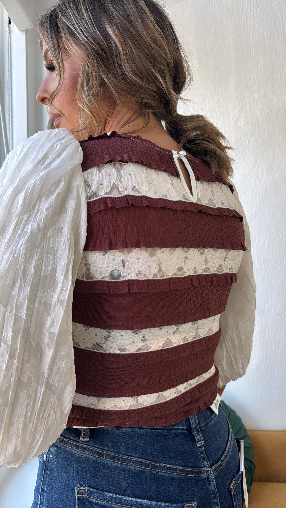 Delicate Drift Striped Blouse, Chestnut