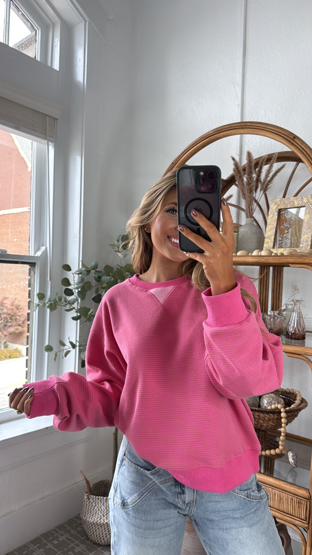 Sunday Ease Striped Top, Mocha/Punch