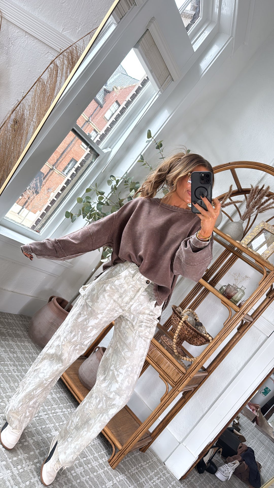 DOORBUSTER: Acid Washed Ribbed Cropped Pullover, Brown