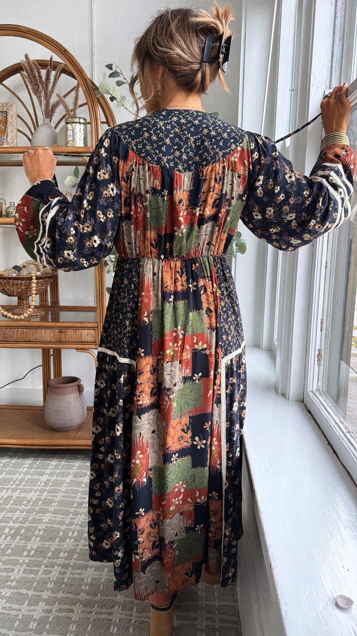 Amber Patch Midi Dress, Navy Multi