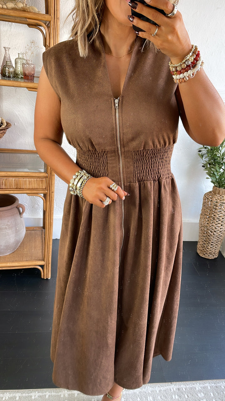 Sierra Suede Midi Dress, Brown