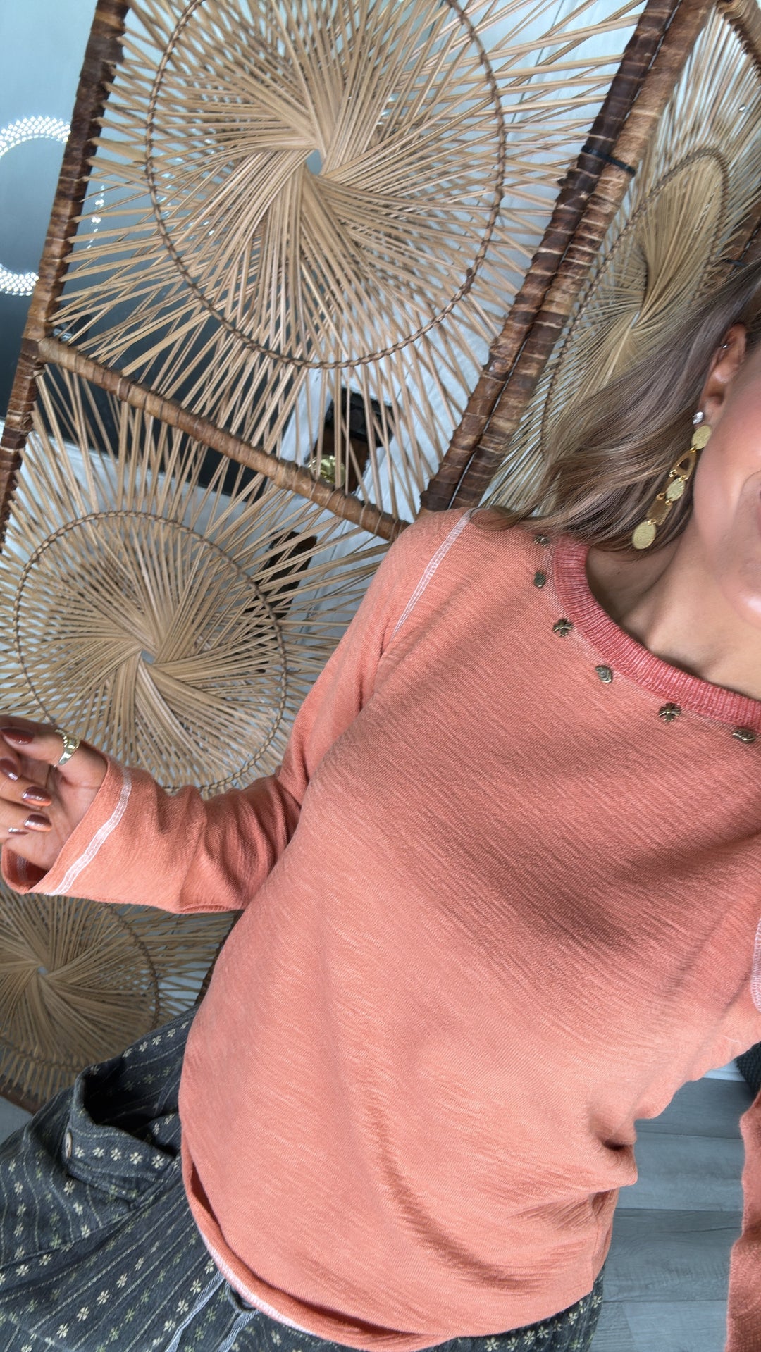 Studded Long Sleeve Basic, Dried Apricot