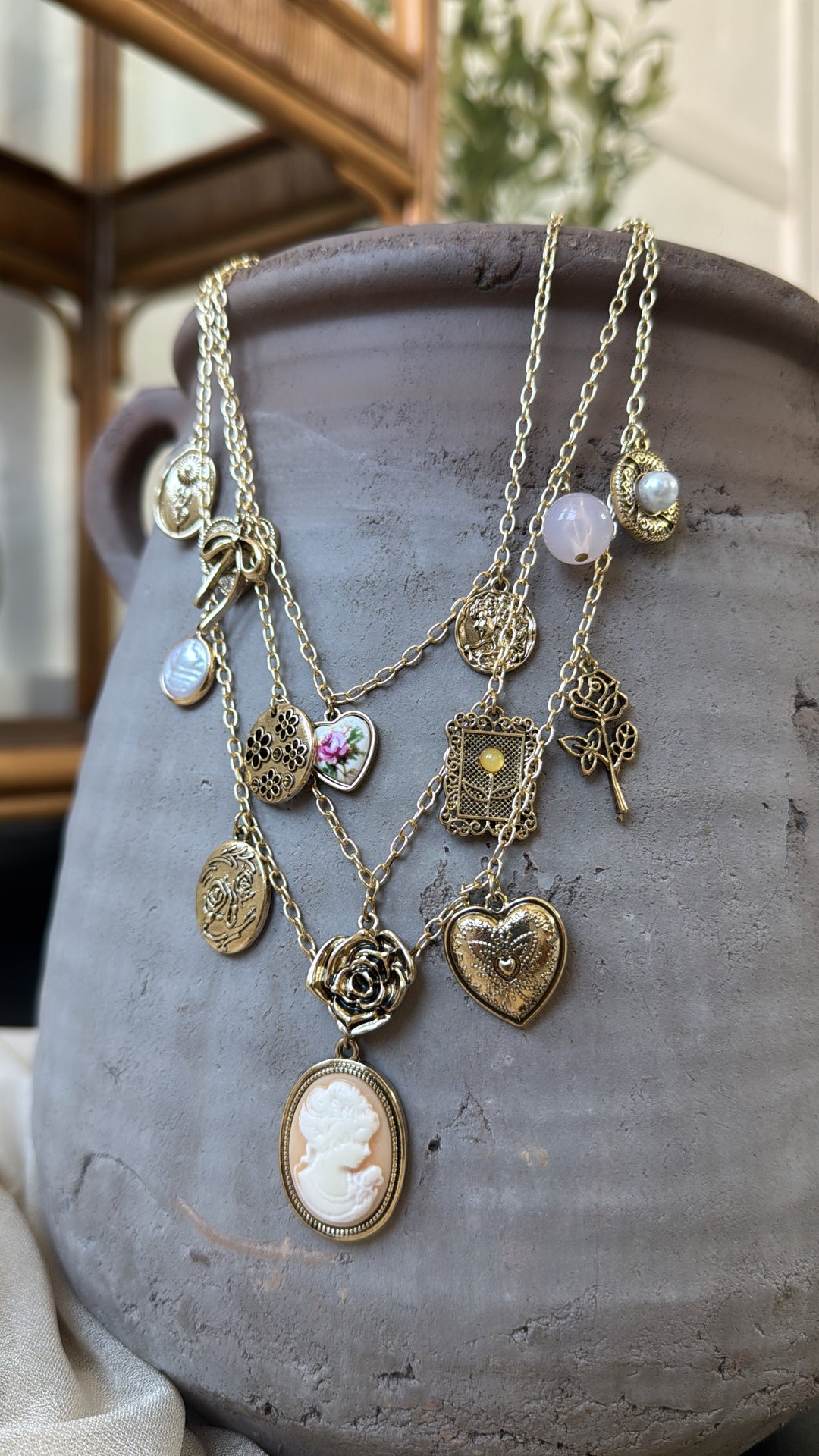 Rose Crest Multi Layered Necklace, Gold