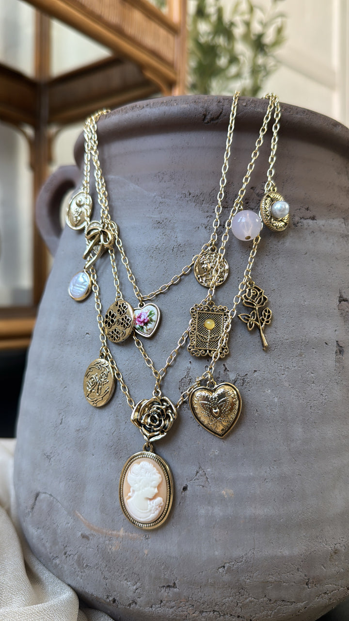 Rose Crest Multi Layered Necklace, Gold