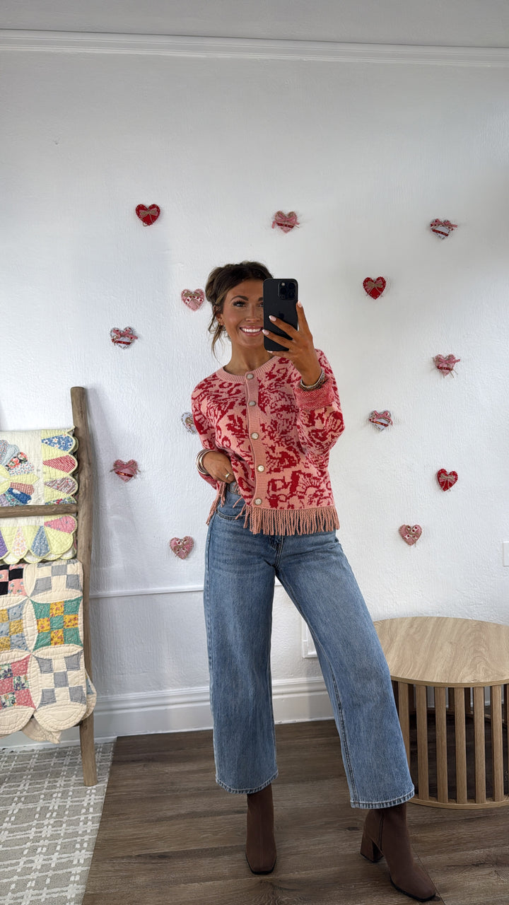 Antique Roseweave Cardigan, Coral Red