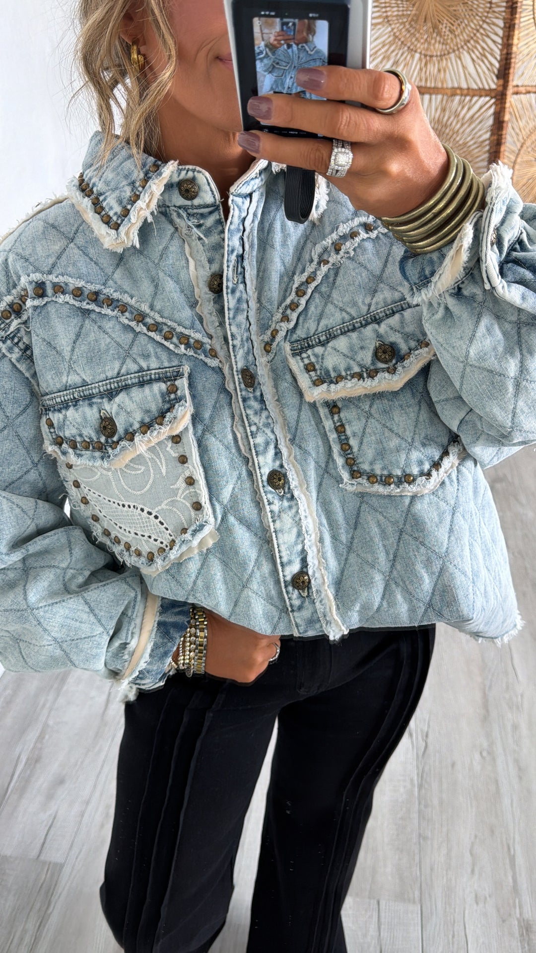 Wild Blooms Quilted Jacket, Denim