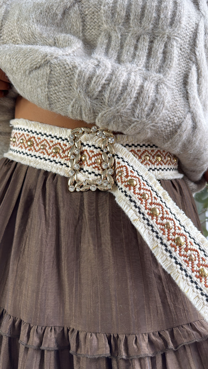 Coppertone Studded Belt, Ivory Mocha