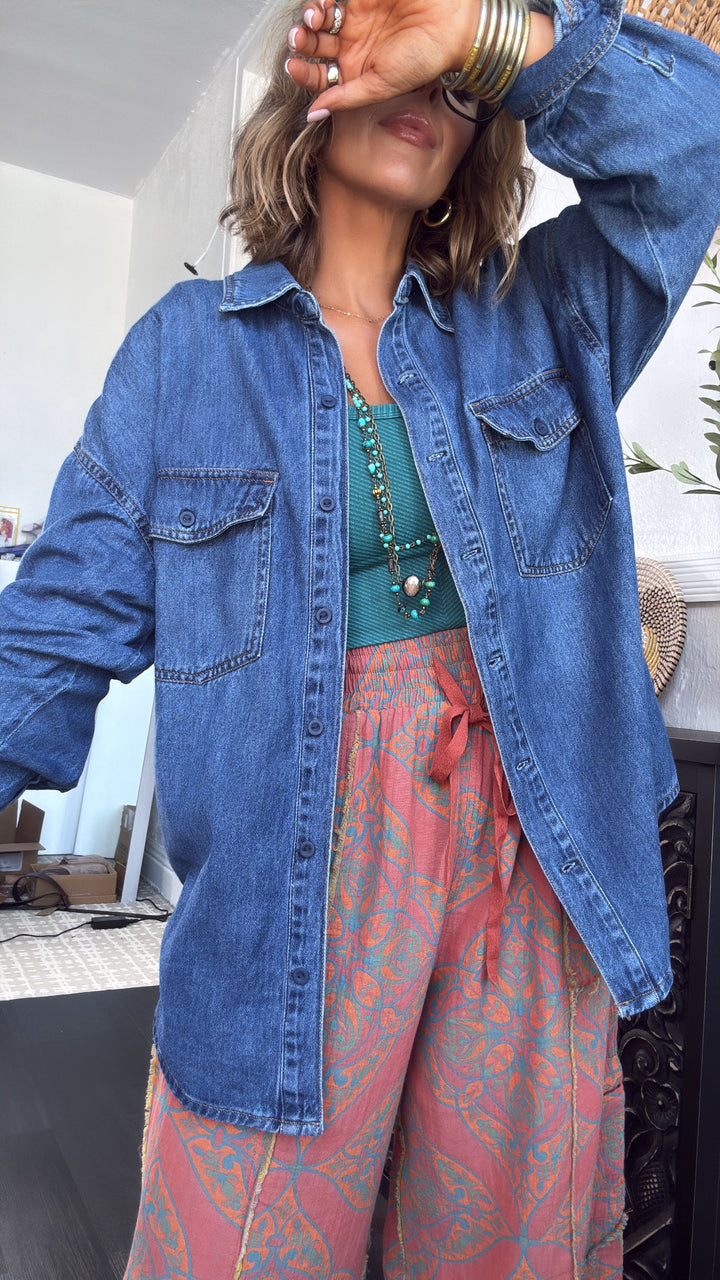 Cowboy Classic Denim Button Up, Risen Dark Wash