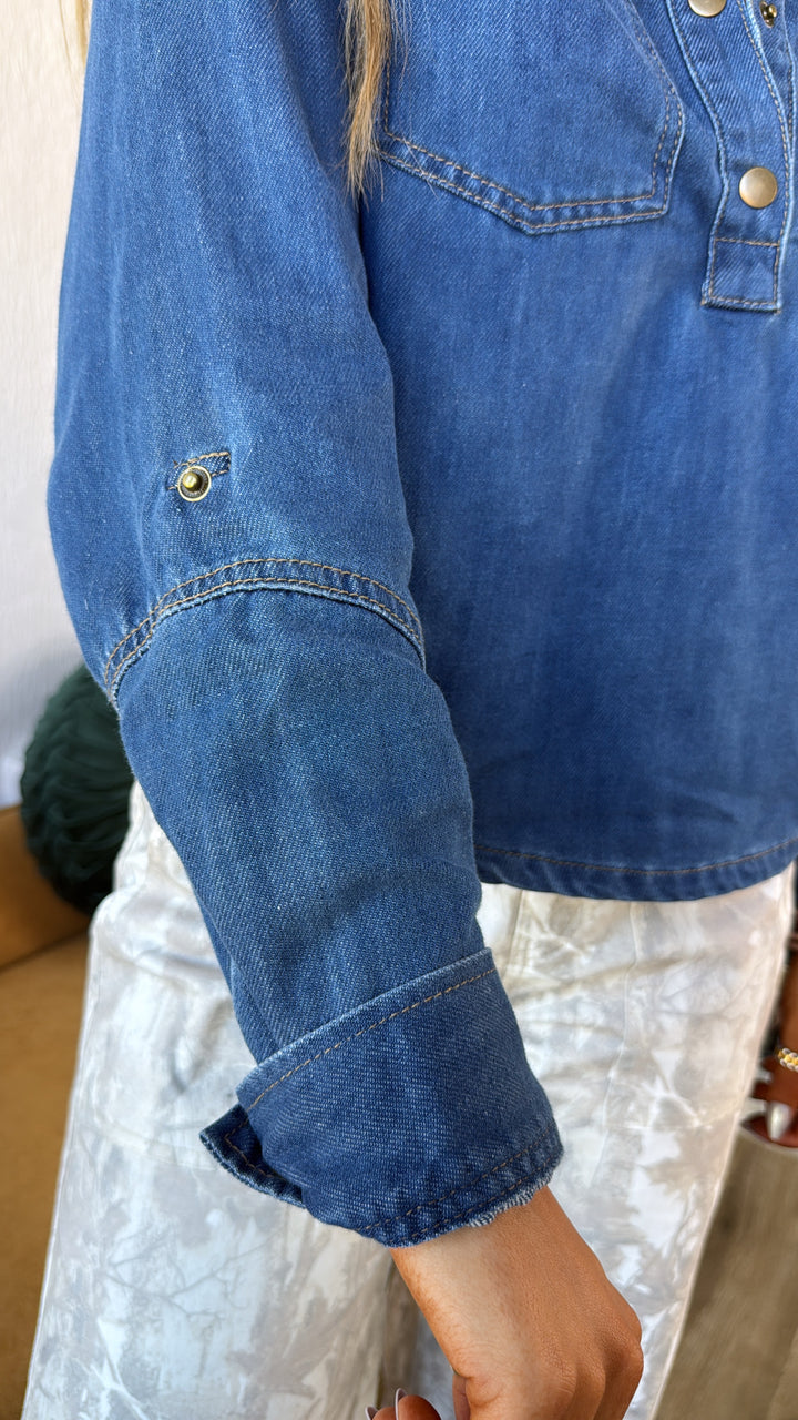 Cowgirl Blues Collard Top, Denim