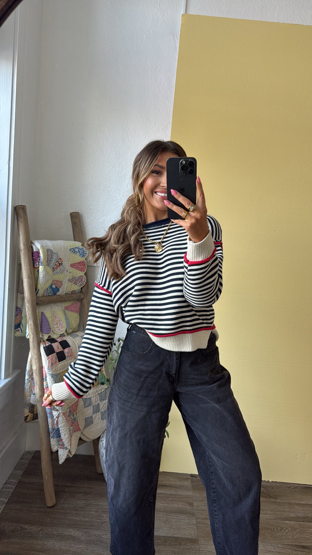 Summer Striped Sweater, Cream/Navy