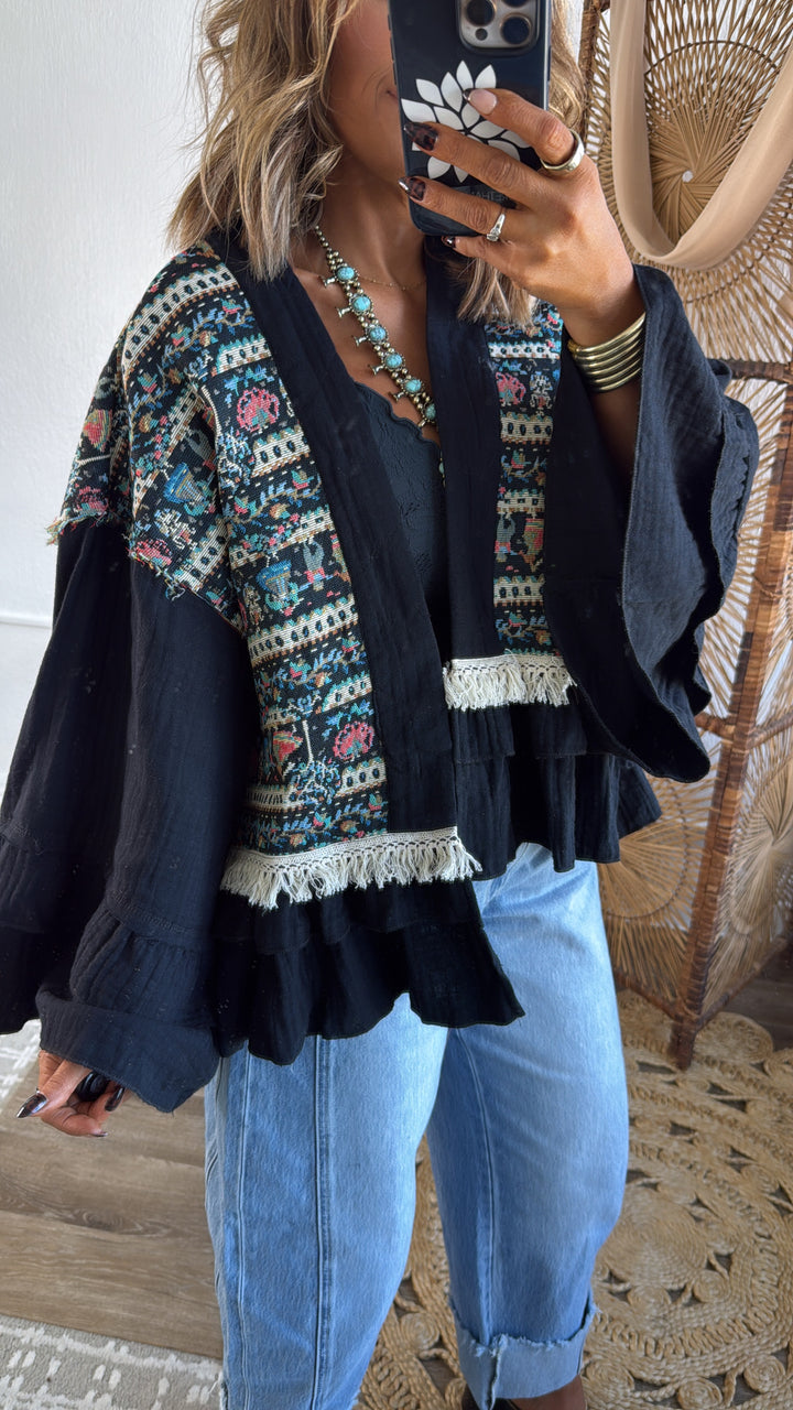 Bethany Woven Cardigan, Black