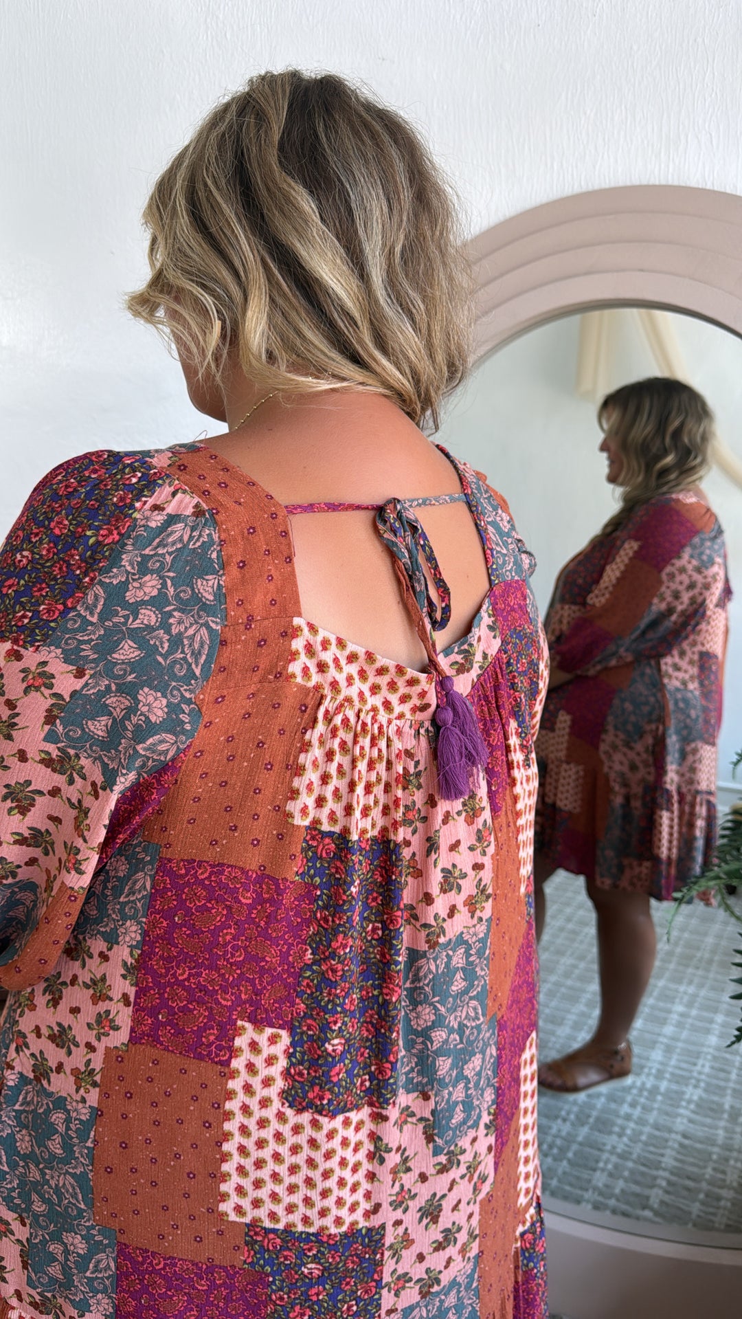 Boho Chic Long Sleeve Patchwork Mini Dress