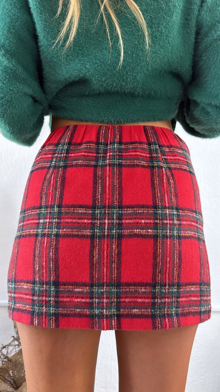 Last Christmas Mini Skort, Red Plaid Combo