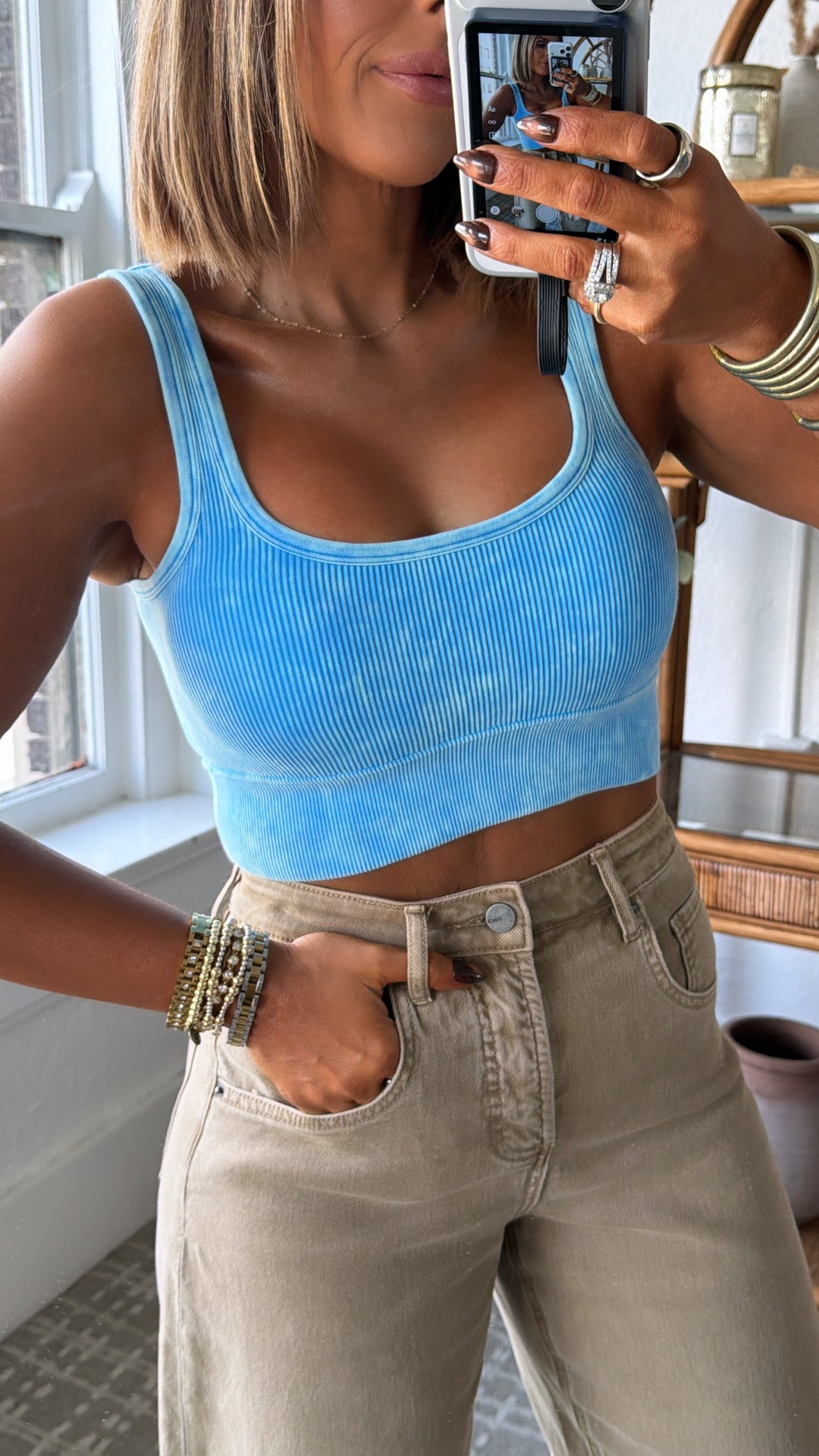 Essential Core Basic Padded Tank, Deep Sky